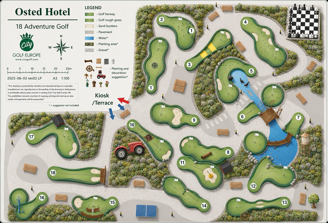 Kort over minigolf banen